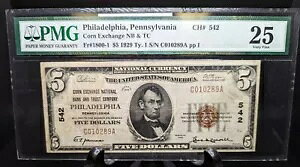 1929N $5 Corn Exchange NB & Trust CO. yVojABtBftBAPMG VF25łB CH. #542