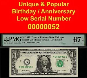2017 $1 FRN Chicago �a�����v���[���g PMG 67EPQ 2nd �ō������[ �V���A���i���o�[ 000052