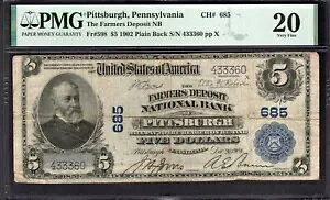 1902 $5 �t�@�[�}�[�Y �f�|�W�b�g NB �s�b�c�o�[�O �y���V���o�j�A�B PMG 20 Fr.598 CH#685