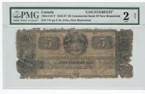 1853 -57 Com Bank of New Brunswick L5 Note Cat#1801412CT PMG Net 2 �������Q�ƁB