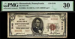 1929N $5 National Bank Shenandoah, Pennsylvania CH# 3143 PMG 30 A 7 m