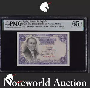 XyC Banco de Espana 25 Pesetas 1946 (ND 1948) P 130a UNC PMG 65 EPQ