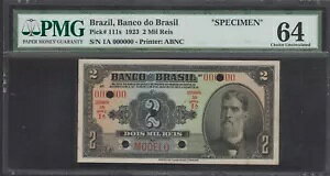 �u���W���u�W�{�v 2 �~�� ���C 1923 P#111s PMG 64 Rare Note Unc.