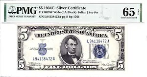 1934-C $5 �V���o�[ �ؖ��� ���C�h ���A LA �u���b�N PMG �W�F�� Unc 65EPQ #L94138472A