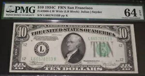 ���������ӎ����B $10 1934C �T���t�����V�X�R FRN�B�_���l2008-LW�B PMG 64 EPQ