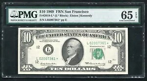 FRB 2018-L* 1969 $10 *X^[* FRN TtVXRAJtHjAB PMG GEM UNCIRCULATED-65EPQ