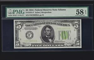 US 1934 $5 FRN �A�g�����^ LGS FR 1955-F PMG 58 EPQ Ch AU (908)
