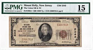 $20 1929 T1 National MOUNT HOLLY �j���[�W���[�W�[�B�j���[�W���[�W�[�B ((PMG 15 Choice Fine!))