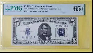1934 �N�A5 �h���A��ؖ����APMG 65�AFr#1654Wi1 �A1934D