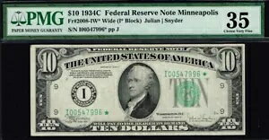 �X�^�[�m�[�g�B $10 1934C �~�l�A�|���X ���C�h �X�^�[ FRN�B�_���l2008-IW*�B PMG35�B