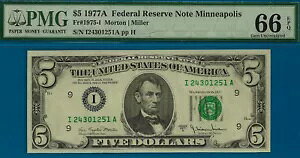1977A $5 連邦準備銀行券 PMG 66EPQ ミネアポリス トップ ポップ
