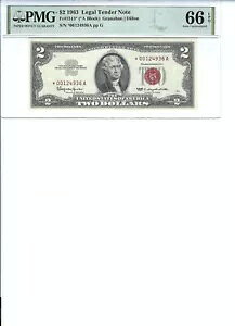 1963 年 $2 法定通貨 FR1513* PMG 66 ジェム UNC EPQ、* S/N *00124936A に注意してください。