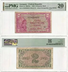 1948 ���h�C�c �󏭂� PMG �F�� ZWEI �܂��́u2 DEUTSCHE MARKS�v�̐�̃���