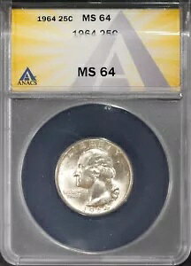 1964 �V���o�[ 25c ���V���g���{�� MS 64 �V���� ANACS # 7696138 + �{�[�i�X