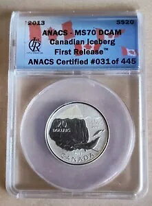 2013 �J�i�_�̃A�C�X�o�[�O�������[�X MS70 ANACS #031 445 1/4 �I���X 0.9999 �V���o�[