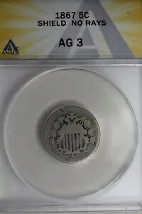 1867 .05 ANACS AG 3 SHIELD NO RAYS V[h jbPAŏ̃jbP