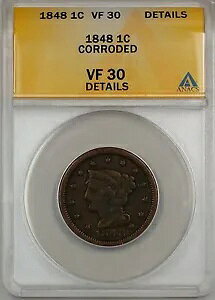 1848 ���[�W �Z���g 1c �R�C�� ANACS VF 30 �ו������H