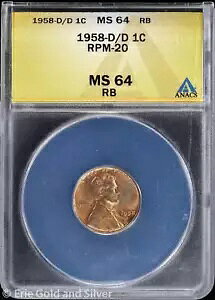 1958-D/D 1C J[ EB[g Zg ANACS MS 64 RB | RPM-20 z UNC BU