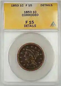 1853 �҂ݍ��݃w�A ���[�W �Z���g 1C �R�C�� ANACS F 15 �f�B�e�[�� ���H