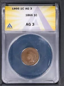 1866 1C Indian Head Cent ANACS AG3 IWi T[tFX
