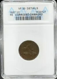 1857 フライング イーグル セント ANACS VF20 の詳細腐食損傷のある古いソープボックス ホルダー