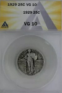1929 .25 ANACS VG 10 �X�^���f�B���O ���o�e�B �N�H�[�^�[�A���o�e�B 25 �Z���g