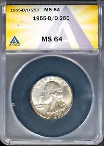 1955-D/D �V���o�[ 25c ���V���g���{�� MS 64 ANACS # 7696032 + �{�[�i�X