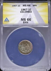 1967 1C �R�����r�A �Z���^�{ ANACS MS 66 BRN |���C���{�[�g�[���̖����� UNC BU
