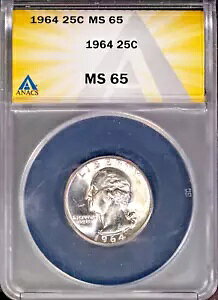 1964 �V���o�[ 25c ���V���g���{�� MS 65 �W�F�� ANACS # 7726038 + �{�[�i�X