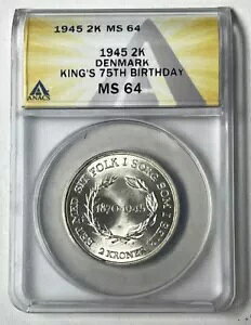 �f���}�[�N - �N���X�`���� X 75 �΂̒a���� - �V���o�[ 2 �N���[�l 1945 - Km-836 - ANACS MS64