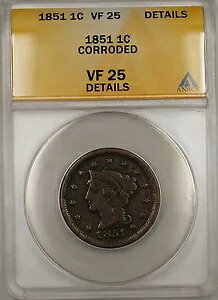 1851 �҂ݍ��݃w�A ���[�W �Z���g 1c �R�C�� ANACS VF-25 �f�B�e�[�� ���H (C)