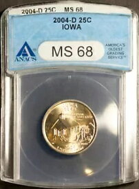 2004-D 25C アイオワ州クォーター MS 68 ANACS 1506659 + ボーナス