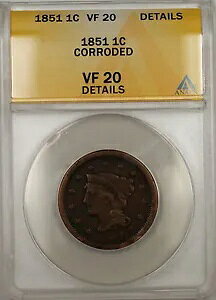 1851 �҂ݍ��݃w�A ���[�W �Z���g 1c �R�C�� ANACS VF-20 �f�B�e�[�� ���H (C)