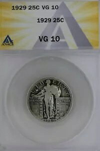 1929 .25 ANACS VG 10 �X�^���f�B���O ���o�e�B �N�H�[�^�[�A���o�e�B 25 �Z���g