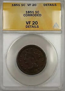 1851 �҂ݍ��݃w�A ���[�W �Z���g 1c �R�C�� ANACS VF-20 �f�B�e�[�� ���H (B)