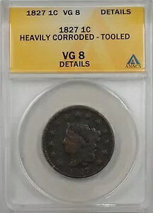 1827 ���[�W �Z���g 1c �R�C�� ANACS VG 8 �ڍׂ͂Ђǂ����H�����H��t��