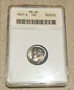 1947-S 10c ANACS MS 66 �O���[�f�b�h ���[�Y�x���g �_�C�� - ���ۂ̃R�C���ɂ��Ă͎ʐ^���Q�Ƃ��Ă������� -