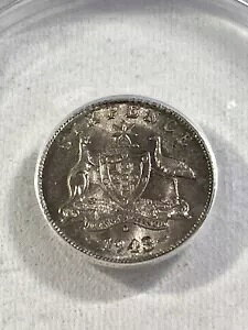 1943-D オーストラリア 6 ペンス銀貨 ANACS カンガルーとエミューによるグレード MS 63