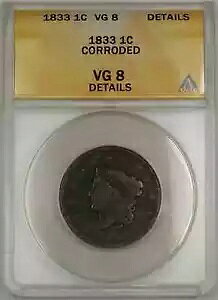 1833 �R���l�b�g �w�b�h ���[�W �Z���g 1C �R�C�� ANACS VG 8 �ڍו��H����