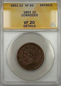 1851 �҂ݍ��݃w�A ���[�W �Z���g 1c �R�C�� ANACS VF-20 �f�B�e�[�� ���H (A)