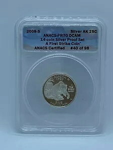 2008 S 25C ステートフード プルーフ シルバー クォーター アラスカ ファースト ストライク ANACS PF 70 DCAM