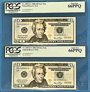 2006 $20 �X�^�[�m�[�g FRN - 2 IN PMG �g�b�v �|�b�v�A�V�[�P���V���� �W�F�� PCGS 66 PPQ FR 2093-E*