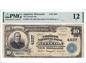 $10 1902 PB National APPLETON �E�B�X�R���V�� WI ???? PMG 12 Fine ????