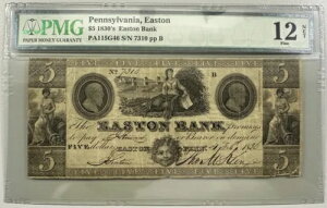 1830年代 ペンシルベニア、イーストン - イーストン銀行 $5 PMG 12 NET - 希少な初期紙幣
