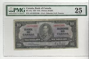 1937 BOC BC-24aA$10 Osb/Tow SN AD 0332106 PMG VF-25