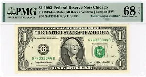 1993-CHICAGO-$1-Fancy Radar �V���A���ԍ� 44333344-TOP POP-Fr. 1919G-PMG 68EPQ