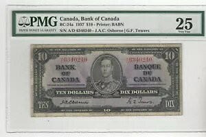1937 N Ji_s BC-24aA$10 Osb/Tow SN AD 6340240 PMG VF-25