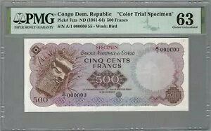 CONGO 500 �t���� ND (1961-64)�AP-7cts �J���[���p�W�{�APMG 63 Choice UNC
