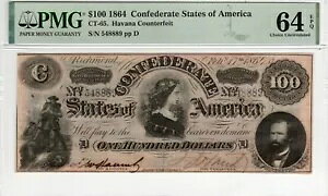 CT-65 491 1864 $100 ̋U CSA  - PMG CU 64 EPQ