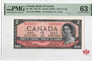 1954 �J�i�_��s $2 �f�r�� �t�F�C�X �r�[�e�B/�R�C�� E/B1505093 - PMG UNC63 --